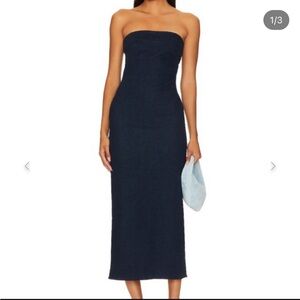 Revolve Long Maxi Denim Layla Dress Dark Wash SNDYS